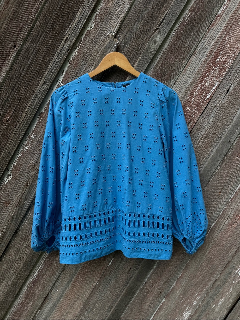 Ann Taylor Cotton Eyelet Blouse + Cami SP Blue Puff Sleeve Cottagecore